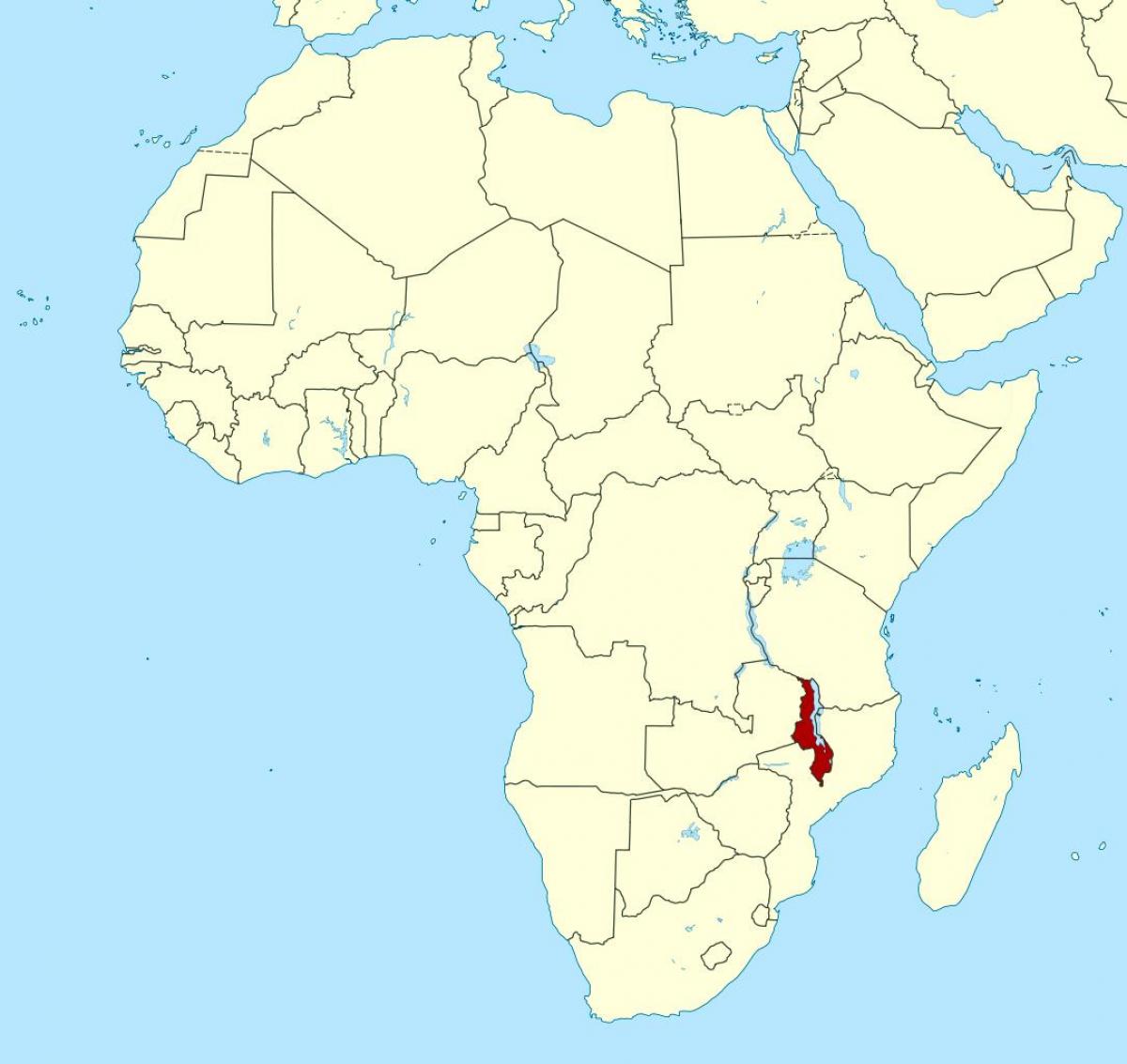马拉维在世界地图上的位置